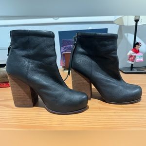 Jeffrey Campbell Chunky Heel Black Leather Ankle Boots